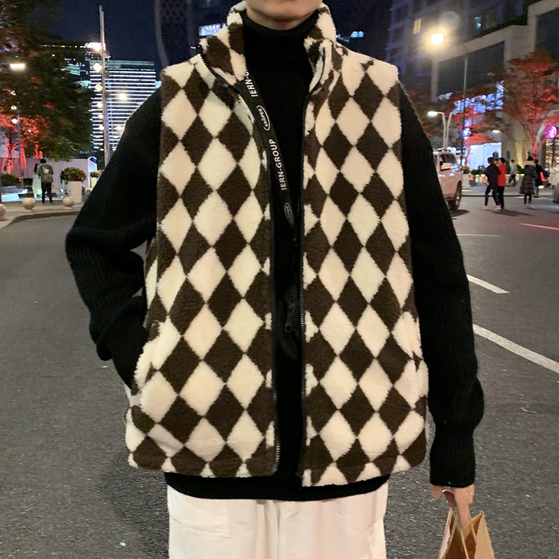冬男马甲高领棉衣无袖坎肩棉袄棋盘格背心外套MJ817,男装棉衣,星座1013-1