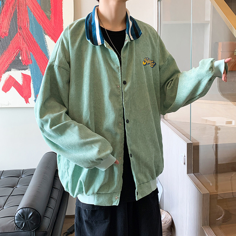 2021港风秋冬男夹克灯芯绒条纹翻领宽松休闲外套J,男装夹克,星座1013-1