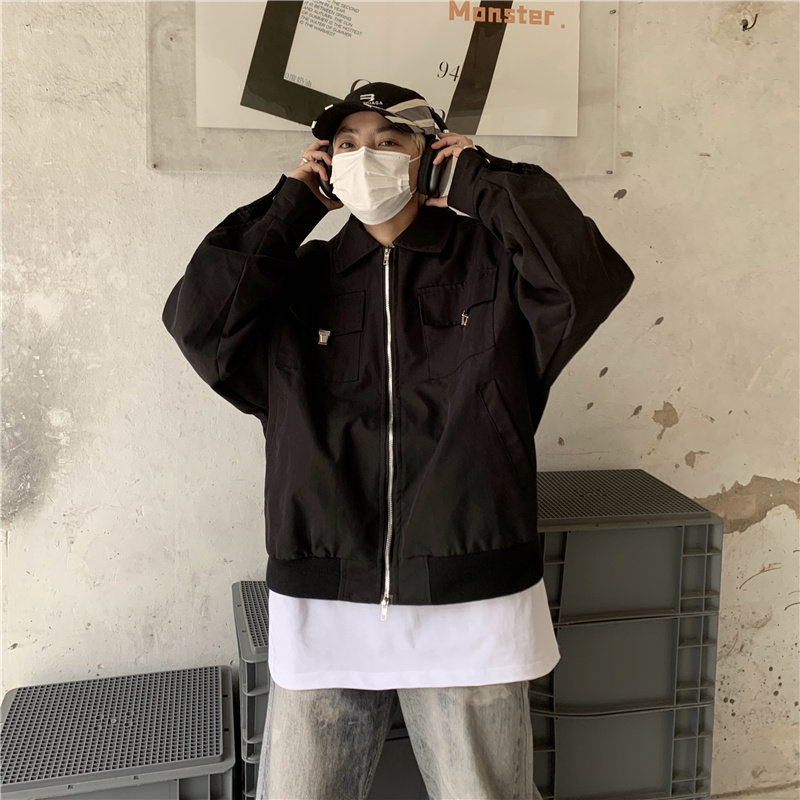 港风秋款男夹克短款工装口袋铁环扣休闲外套JK6593P70,男装夹克,星座1013-1