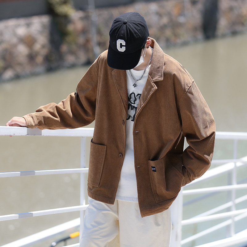 港风秋款男西装外套灯芯绒工装大口袋休闲夹克韩版小西服JK43P60,男装西服,星座1013-1