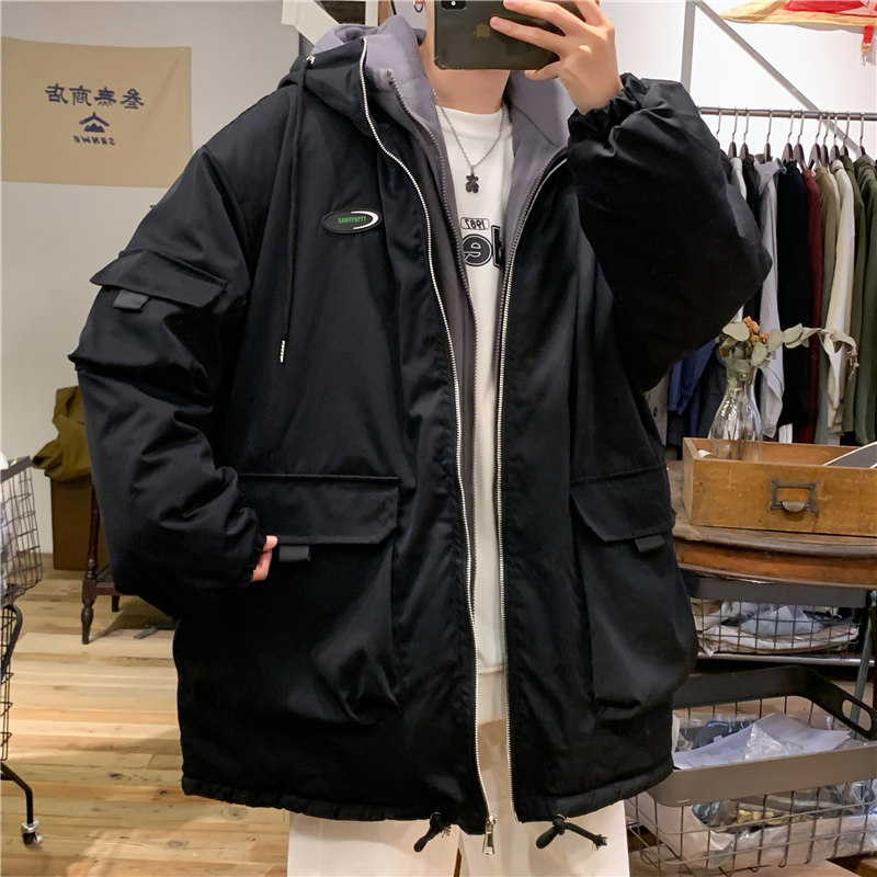 港风冬男棉衣假两件连帽工装大口袋加绒加厚棉袄休闲外套Y105,男装棉衣,星座1013-1