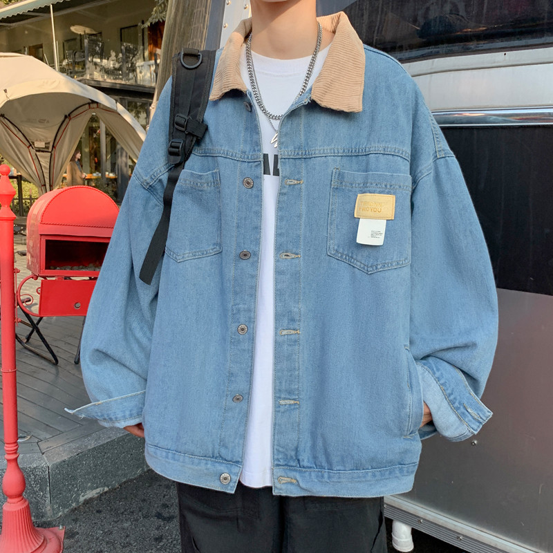 港风秋冬款男牛仔夹克字母贴标灯芯绒领休闲外套J,男装夹克,星座1013-1