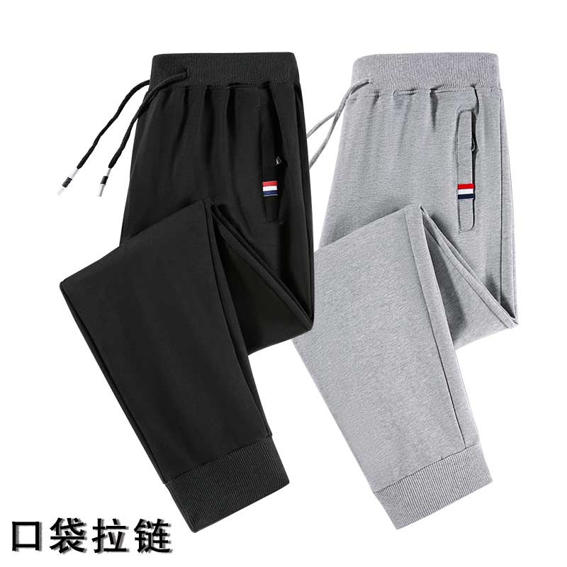 港风秋款男卫裤拉链口袋束脚短条纹松紧腰长裤大码M-5XLhK05P20,男装休闲裤,星座1013-1