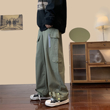 港风秋款男工装裤大口袋织带拉链直筒宽松休闲长裤h752P50，男装休闲裤，星座1013-1