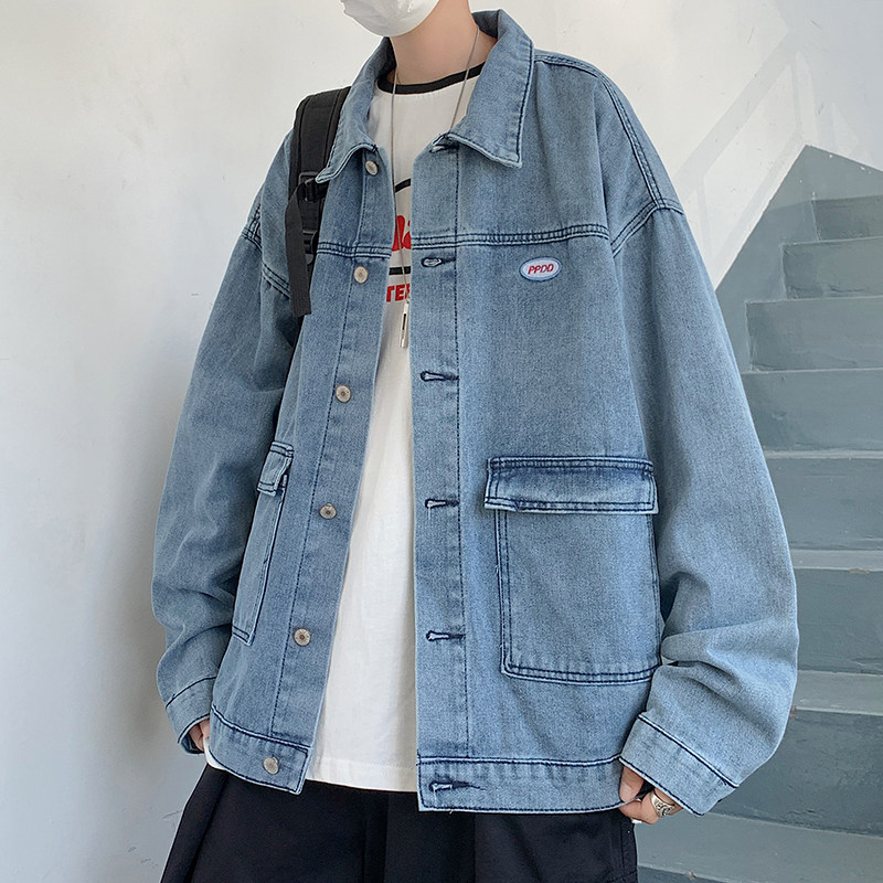 港风秋男牛仔夹克衫工装贴标大口袋外套JK314P65,男装夹克,星座1013-1