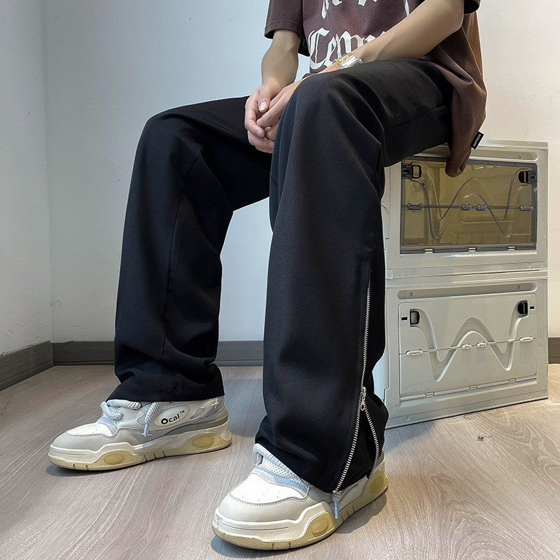 港风秋款男小西裤侧边开叉拉链宽松休闲直筒长裤h01P45,男装休闲裤,星座1013-1