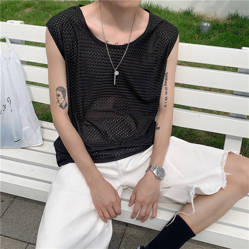夏款男运动汗网眼背心汗衫冰丝透气速干无袖坎肩T恤T7818P20,男装背心/马甲,星座1013-1