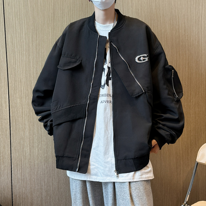 港风秋款男夹克棒球立领工装冲锋衣拉链口袋休闲外套JK683P65,男装夹克,星座1013-1