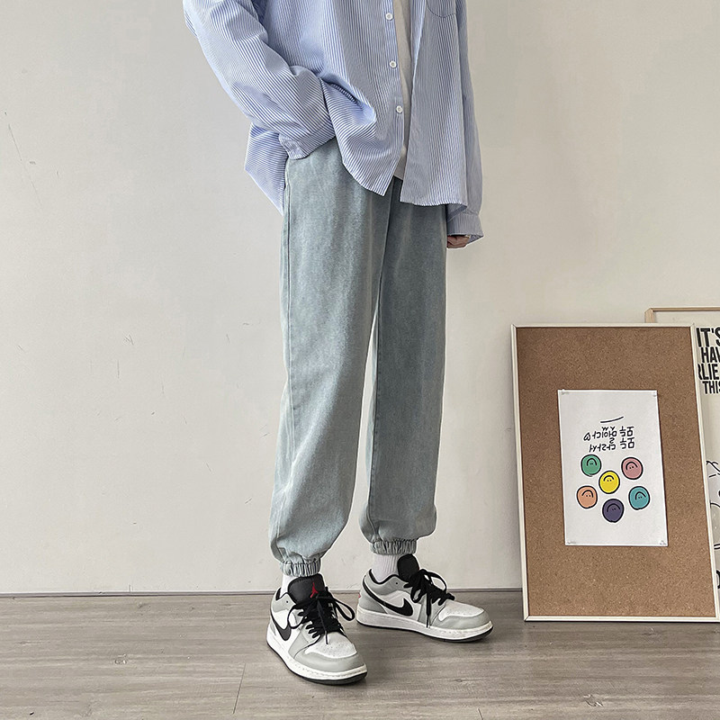 港风秋款男牛仔裤直筒束脚休闲百搭九分裤nk8023P35,男装牛仔裤,星座1013-1