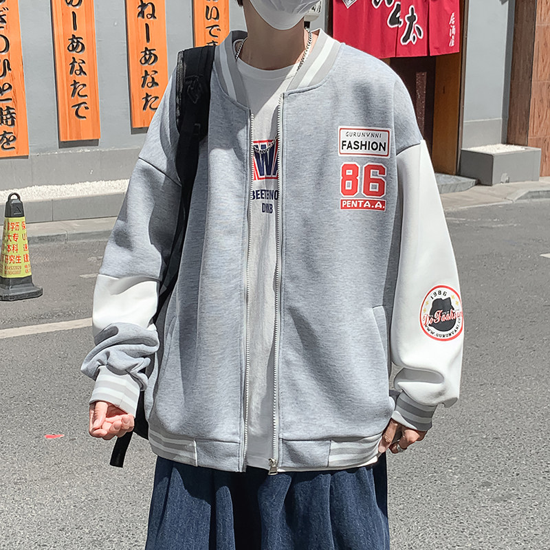 2021港风秋款男夹克字母印花棒球立领贴标徽章休闲外套JK019P50,男装夹克,星座1013-1