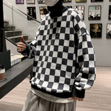冬款男毛衣高领棋盘格拼接加厚毛线衣外套M014，男装针织衫/毛衣，星座1013-1