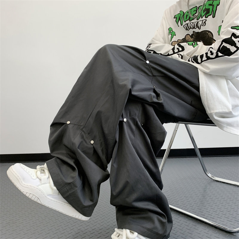 高品质秋款男休闲裤阔腿工装褶皱拼接宽松直筒冲锋裤h26P45,男装休闲裤,星座1013-1