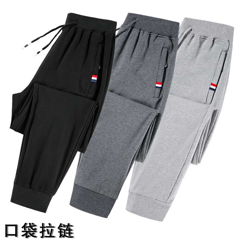 港风秋款男卫裤拉链口袋束脚短条纹松紧腰长裤大码M-5XLhK05P20,男装休闲裤,星座1013-1