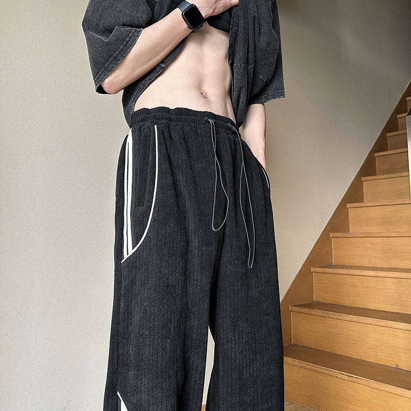 高品质夏款男裤灯芯绒字母印花条纹拼接直筒长裤h782P40,男装休闲裤,星座1013-1