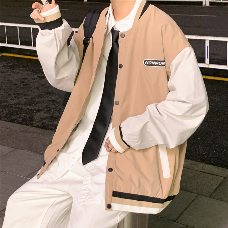 2021港风秋款男夹克条纹单排扣棒球服立领贴标休闲外套JK506P55,男装夹克,星座1013-1