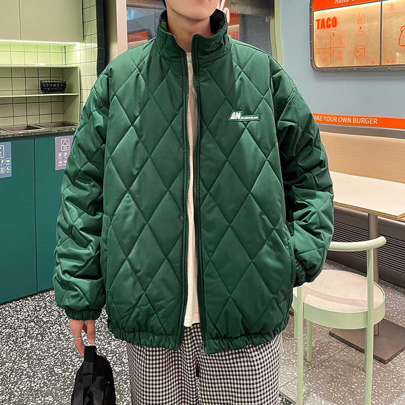 港风冬款男棉衣立领菱形格胶印贴标加厚面包服棉袄外套Y798P75,男装棉衣,星座1013-1