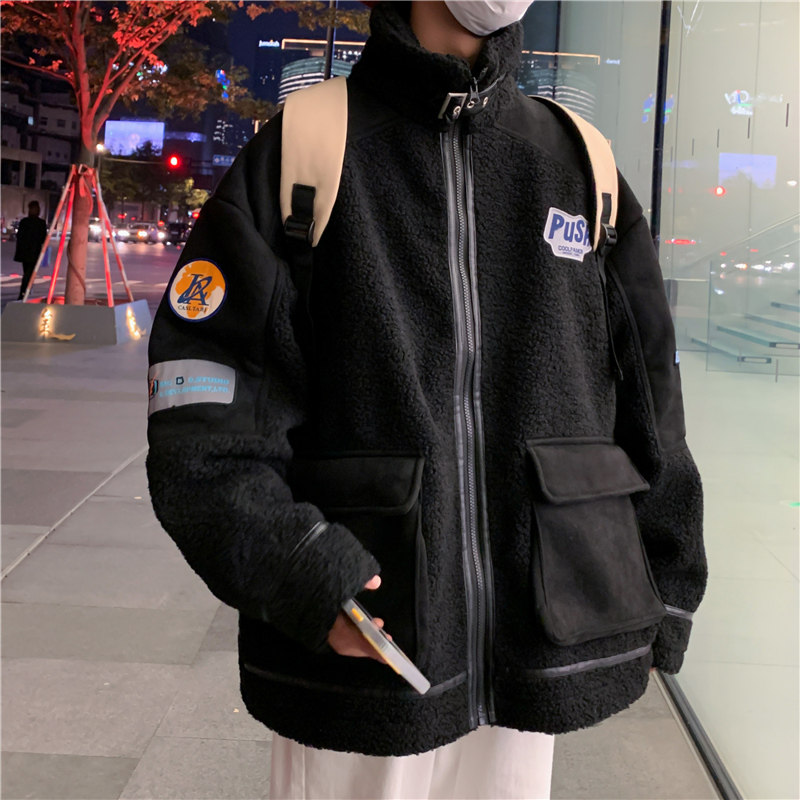 冬款男棉衣羊羔毛工装大口袋印花勋章加厚棉外套Y110,男装棉衣,星座1013-1