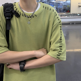 高品质夏款男短袖T恤华夫格明线五分袖T恤衫T003P30，男装T恤，星座1013-1