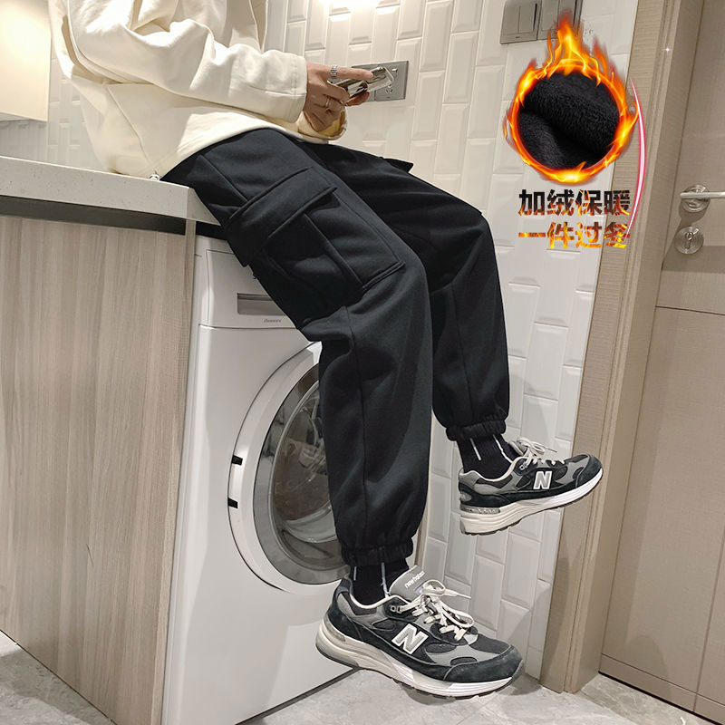 秋冬男束脚卫裤工装大口袋加绒加厚情侣九分裤h6631加绒,男装休闲裤,星座1013-1