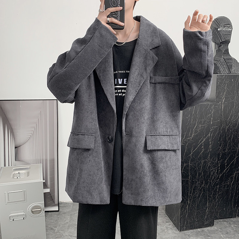 2021港风秋男西装外套灯芯绒单西一粒扣宽松外套小西服JK218P60,男装西服,星座1013-1