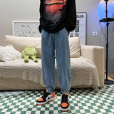 2022港风春款男牛仔裤束脚魔术贴休闲九分裤n，男装牛仔裤，星座1013-1
