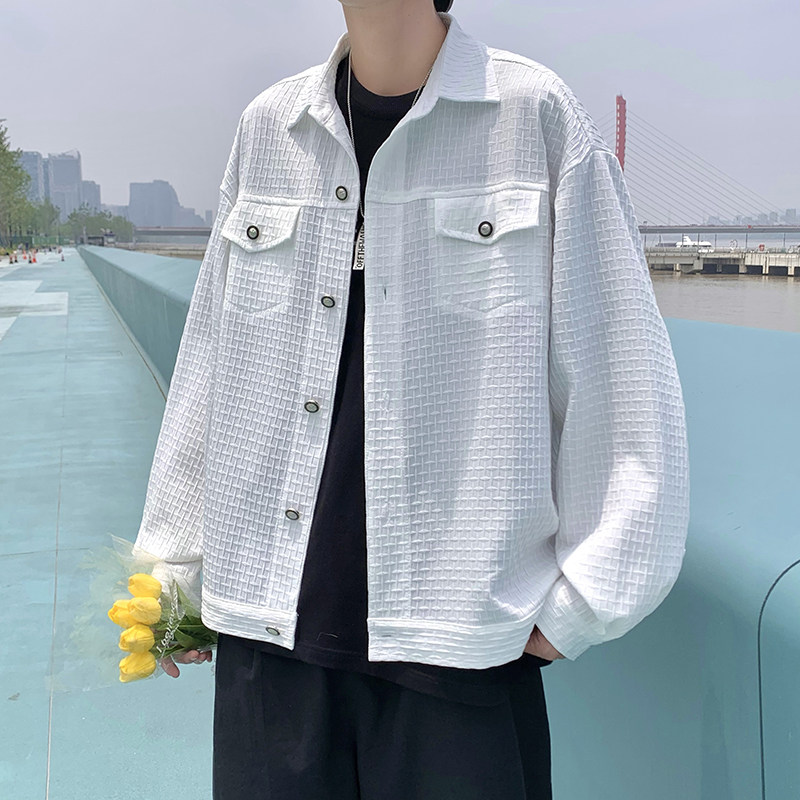 2022港风秋款男夹克条纹方格休闲外套J,男装夹克,星座1013-1