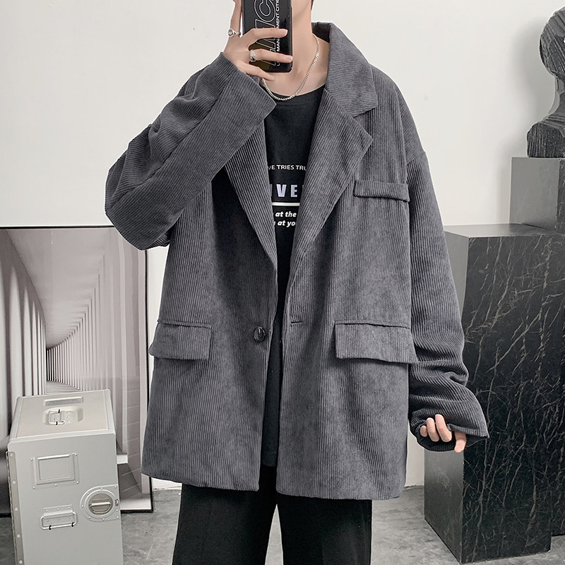 2021港风秋男西装外套灯芯绒单西一粒扣宽松外套小西服JK218  P60图片