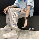 2021港风夏男休闲裤卡通人物印花潮宽松百搭九分裤h1847P30，男装休闲裤，星座1013-1