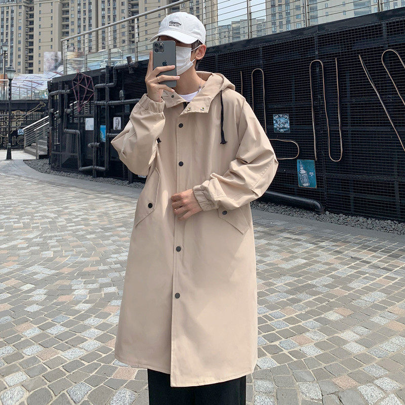 港风秋男中长款工装大口袋风衣连帽单排扣拉链大衣外套FY8043,男装风衣,星座1013-1
