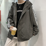 秋冬男夹克腰果印花拼接连帽宽松j加厚青少年夹克衫外套J，男装夹克，星座1013-1