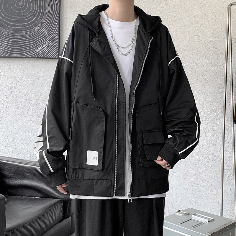 高品质秋款男夹克工装大口袋连帽休闲字母印花外套J,男装夹克,星座1013-1