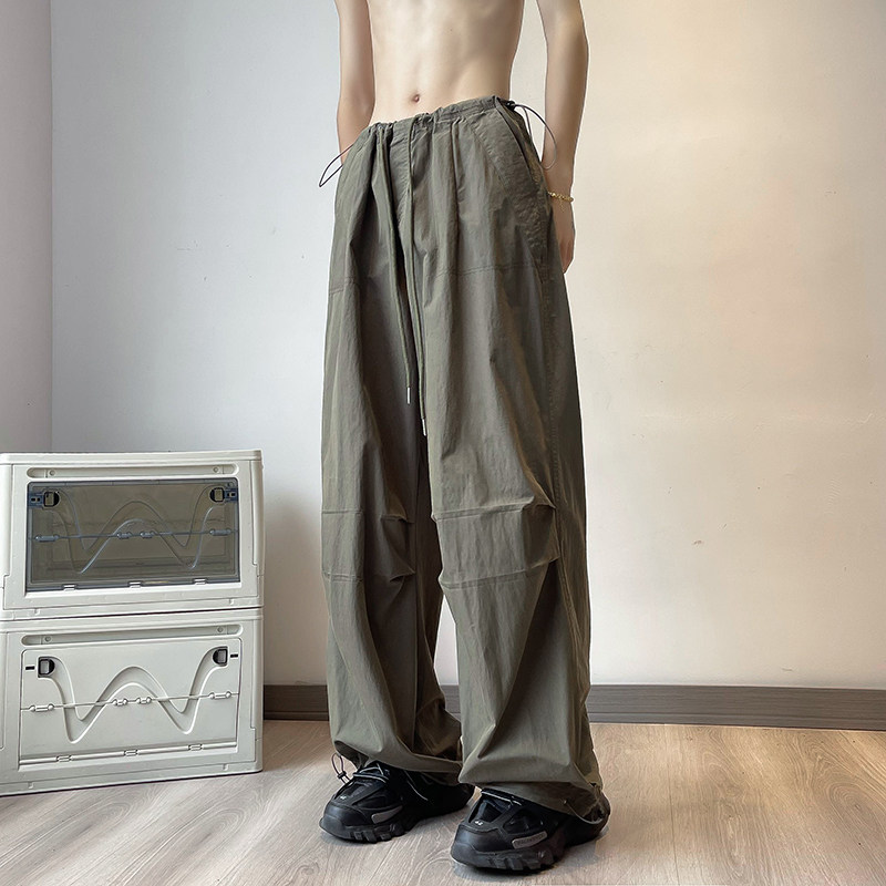 2023港风秋款男休闲裤拼接皱抽绳束脚长裤h079P40,男装休闲裤,星座1013-1