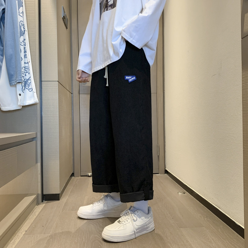 港风秋冬款男休闲裤灯芯绒暗扣字母贴标宽松纯色九分裤h677,男装休闲裤,星座1013-1