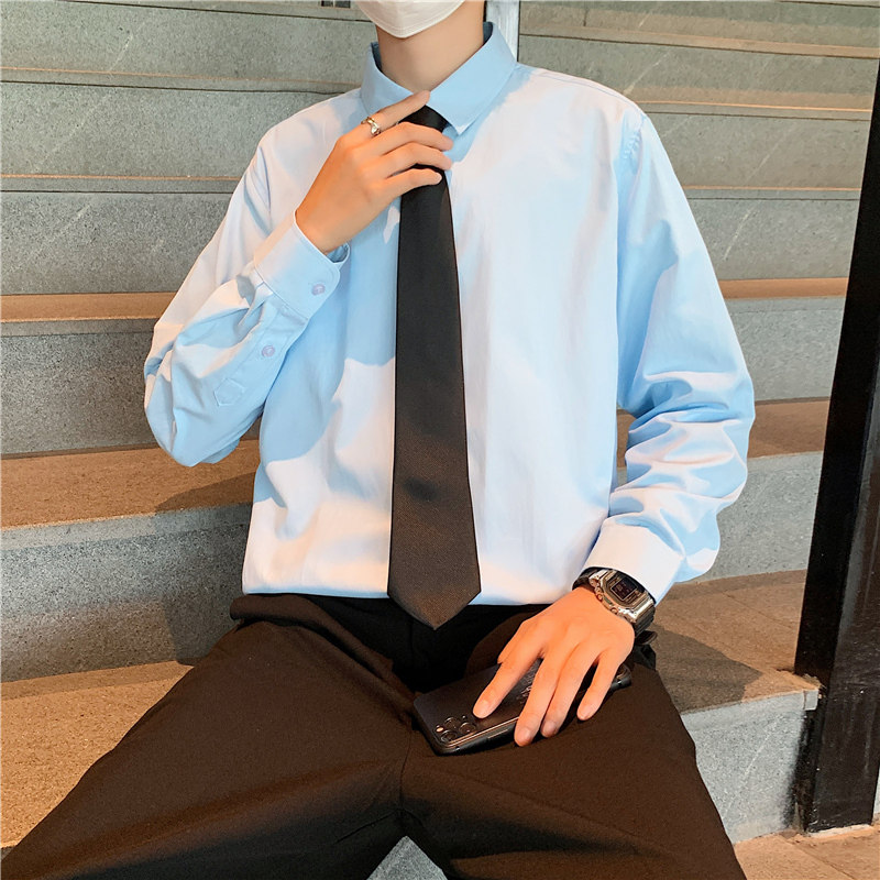 港风白衬衫男长袖商务正装职业衬衣伴郎内搭衬衫送领带CS01P25,男装衬衫,星座1013-1