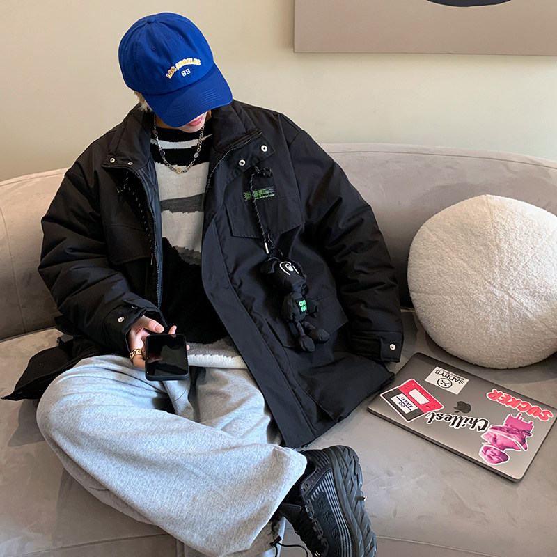 冬款男棉衣贴标字母印花小老鼠玩偶加厚保暖面包棉服外套Y488P95,男装棉衣,星座1013-1