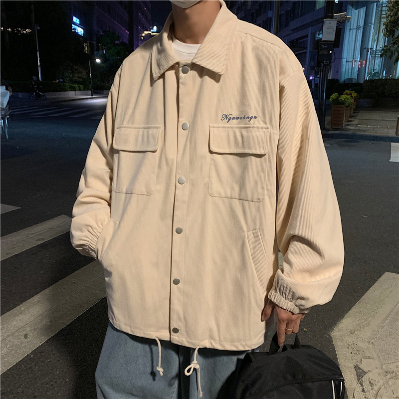 港风秋季工装夹克灯芯绒大口袋字母印花外套J,男装夹克,星座1013-1