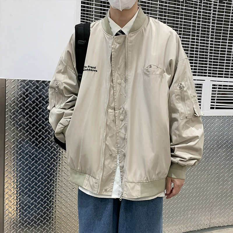 2022港风春款男夹克立领字母印花飞行员夹克休闲外套J,男装夹克,星座1013-1