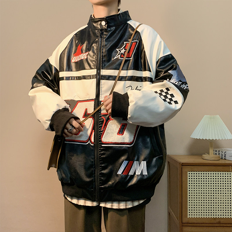 2023高品质春款男皮夹克机车立领字母刺绣图案皮衣外套J,男装皮衣,星座1013-1