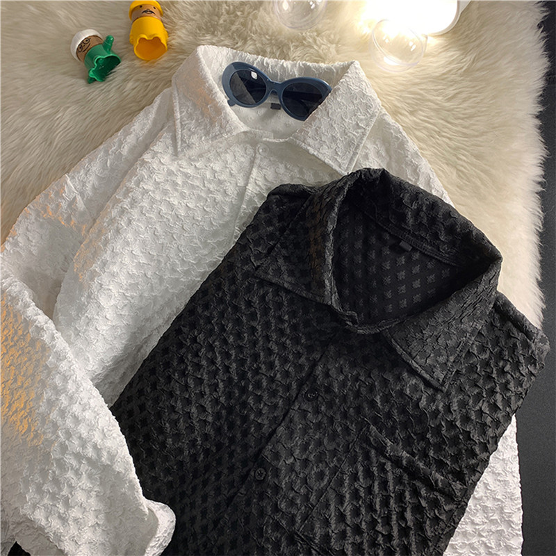 高品质港风夏款男衬衫蛇形立体压花工装大口袋长袖衬衣CS106,男装衬衫,星座1013-1
