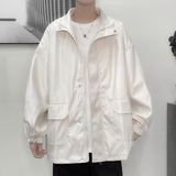 港风秋冬款男皮衣工装大口袋立领韩版休闲皮夹克纯色外套J，男装皮衣，星座1013-1