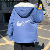 冬男棉衣连帽羊羔毛反光图案工装大口袋加绒加厚棉袄外套Y711，男装棉衣，星座1013-1