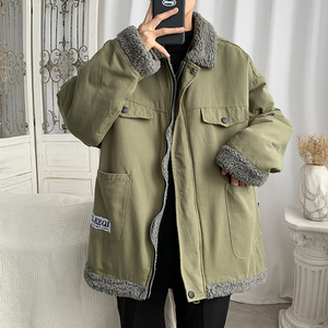 港风男棉衣羊羔毛宽松棉服字母印花加绒加厚外套棉袄M230图片
