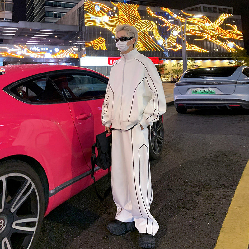 港风秋款男休闲运动套装条纹立领拉链卫衣外套休闲长裤TZ119P75,男装休闲套装,星座1013-1