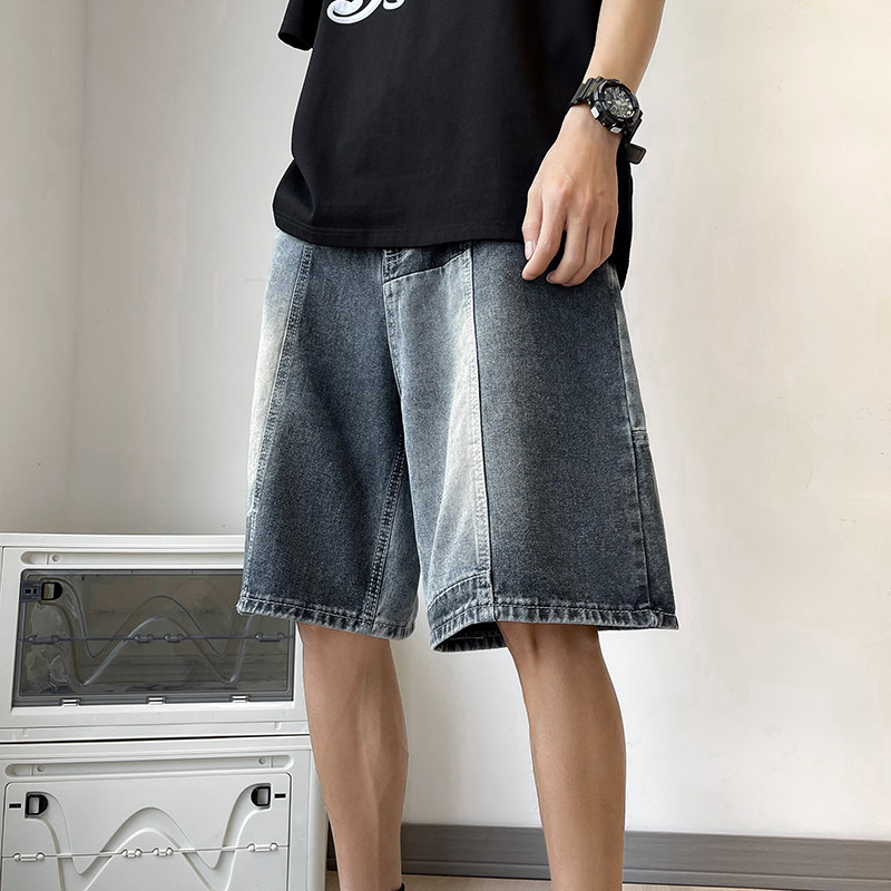 高品质夏款男牛仔短裤渐变色休闲中拼接款中裤D579P50,男装牛仔裤,星座1013-1