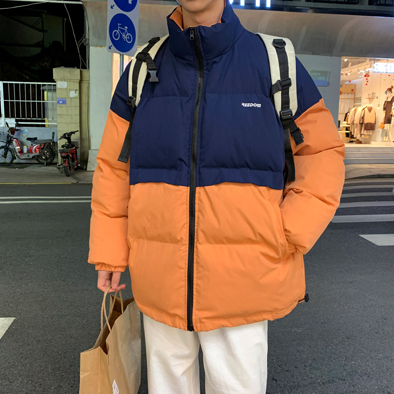 冬男棉衣拼接款面包服字母印花立领保暖拉链休闲外套Y8799,男装棉衣,星座1013-1