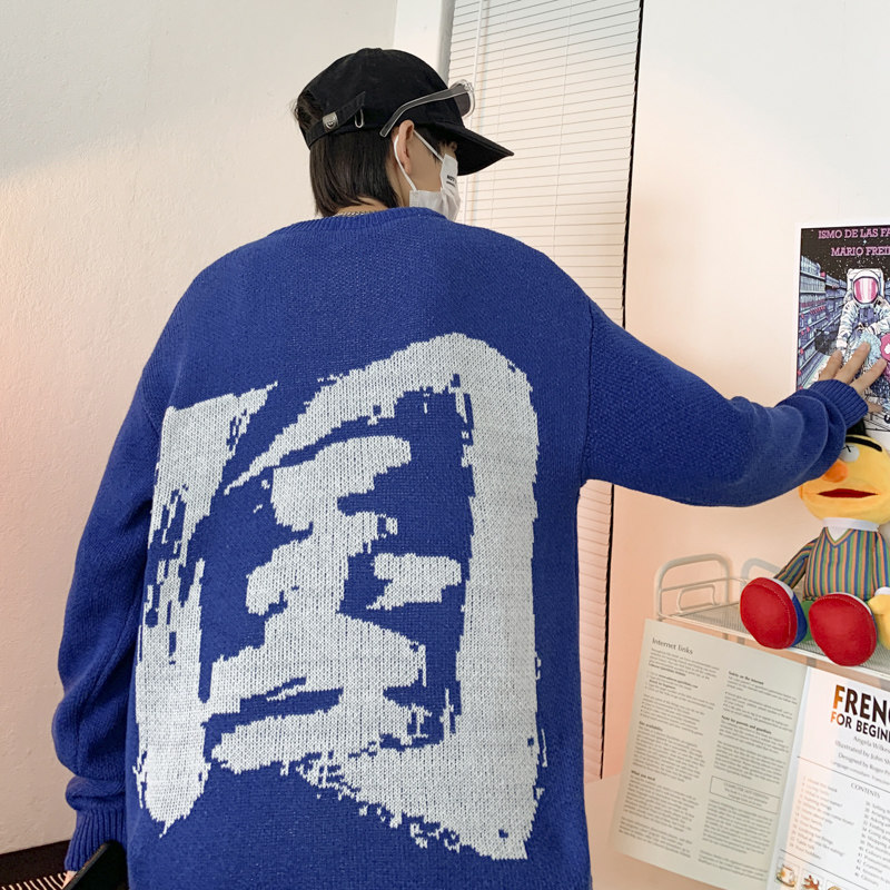 冬款男毛衣圆领中国风地图印花克莱因蓝针织衫线衣外套M899P45,男装针织衫/毛衣,星座1013-1