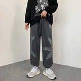 2021港风男牛仔裤字母印花十字架束脚裤九分裤nk8027P50，男装牛仔裤，星座1013-1