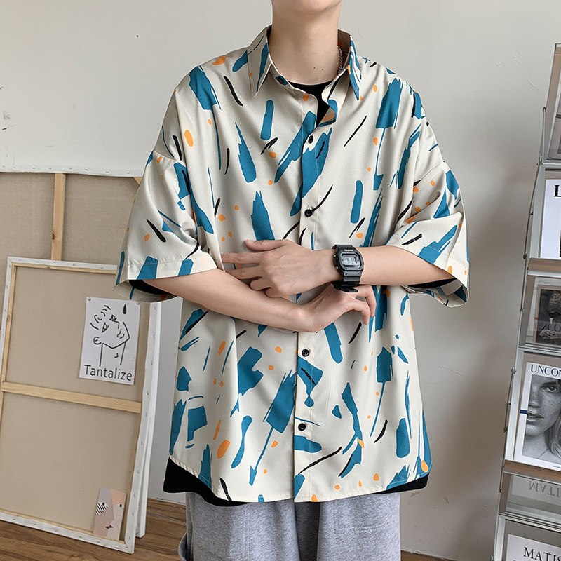 夏款男短袖衬衫扎染印花宽松衬衣CS08,男装衬衫,星座1013-1