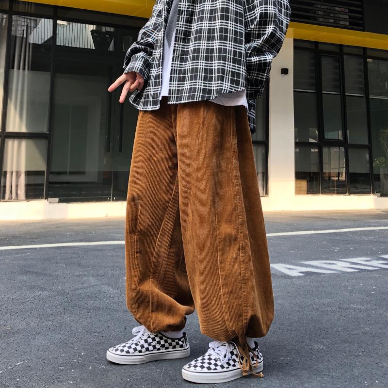 港风秋冬男灯芯绒阔腿宽松版休闲裤欧美风长裤h7023图片