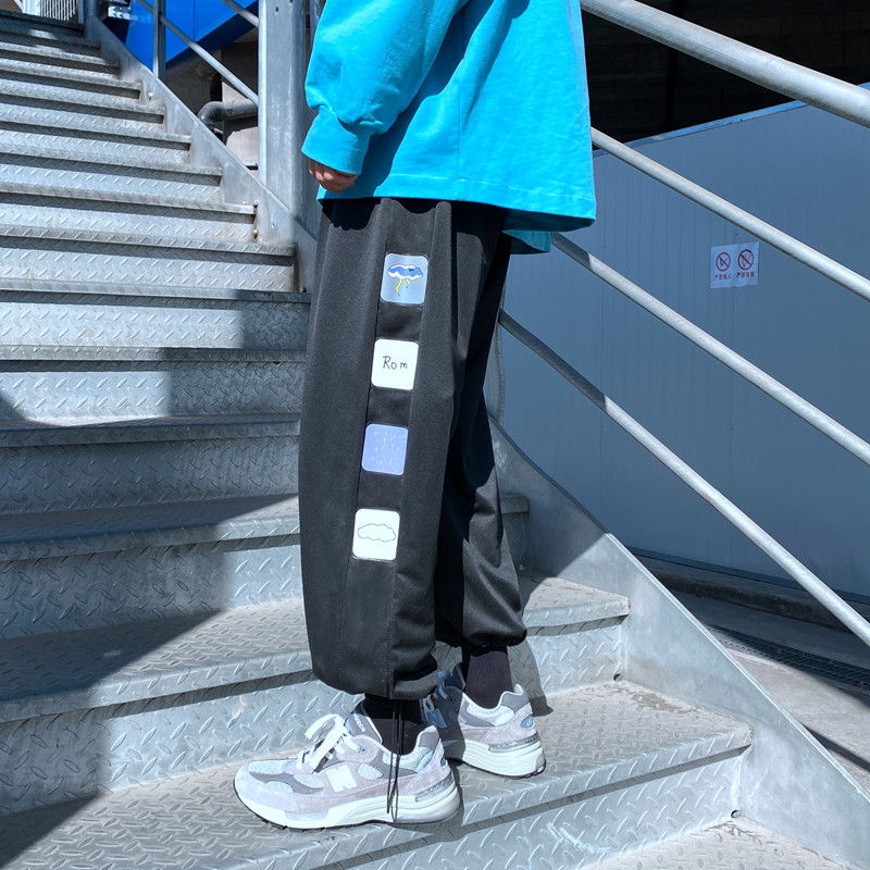 2021港风春款休闲裤印花图案束脚直筒抽绳潮九分裤h56P30,男装休闲裤,星座1013-1